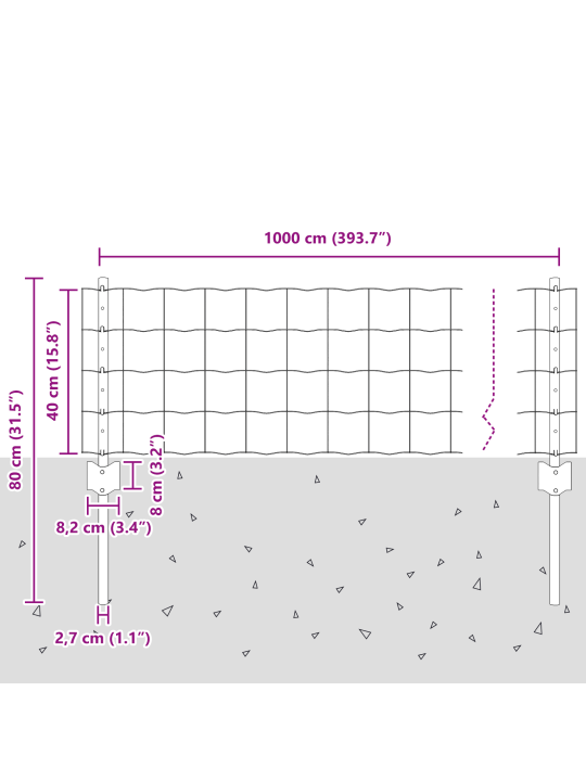 Euro plot s 5 u sloupky stříbrný 0,4x10 m ocel