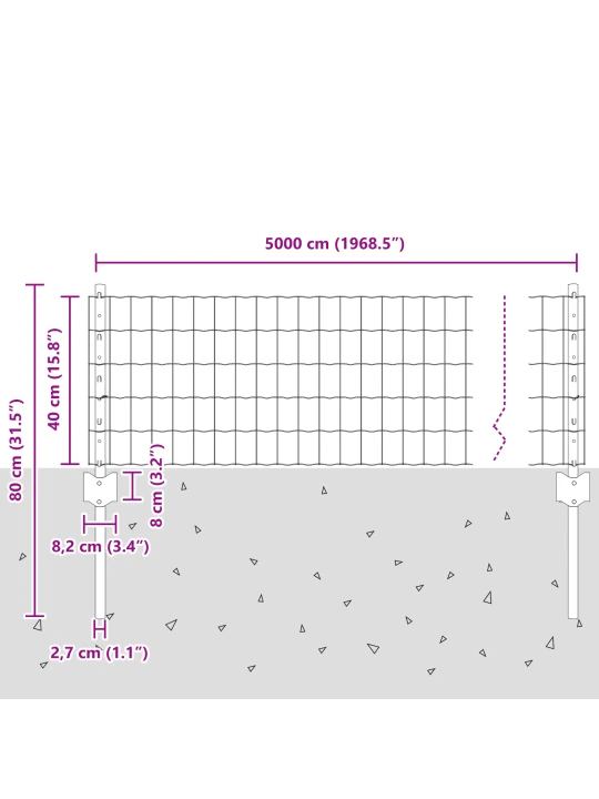 Euro plot s 22 u sloupky stříbrná 0,4x50 m ocel