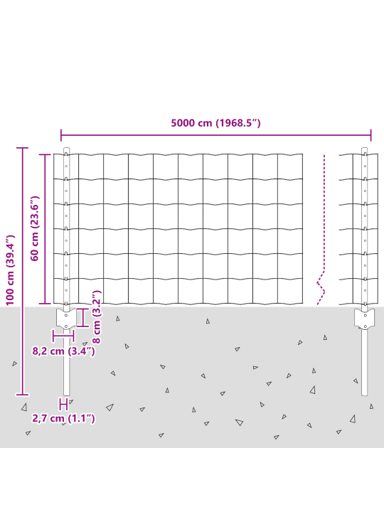 Euro plot s 11 u sloupky stříbrný 0.6x50 m ocel
