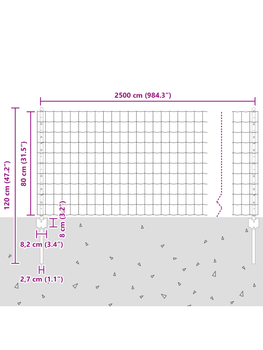 Euro plot s 11 u sloupky stříbrná 0,8x25 m ocel
