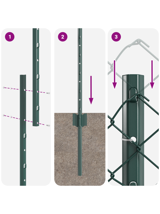 Oplocení zřetězového pletiva s 10 u sloupky zelené 1x10 m ocel