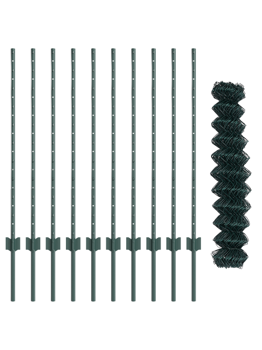 Oplocení zřetězového pletiva s 10 u sloupky zelené 1x10 m ocel