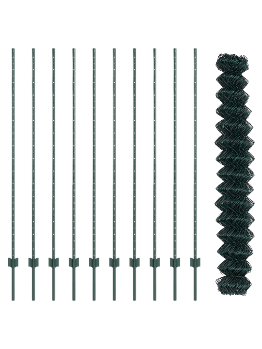 Řetězový plot s 10 u sloupky zelený 1,5x10 m ocel