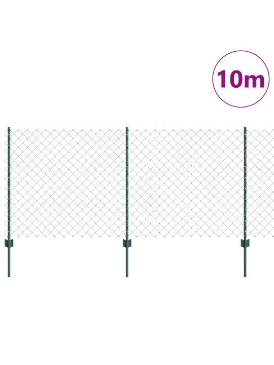 Řetězový plot s 10 u sloupky zelený 1x10 m ocel