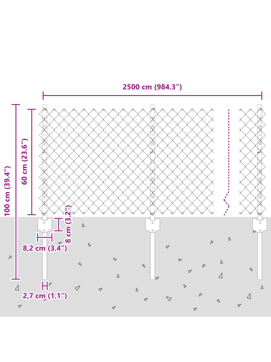 Plot z řetězového pletiva s 22 u sloupky zelená 0.6 x 25 m ocel