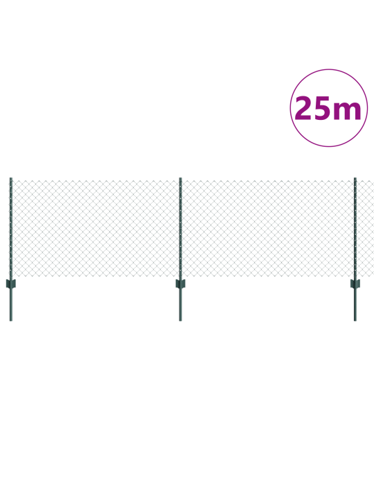 Řetězový plot s 22 u sloupky zelený 0.8x25 m ocelový