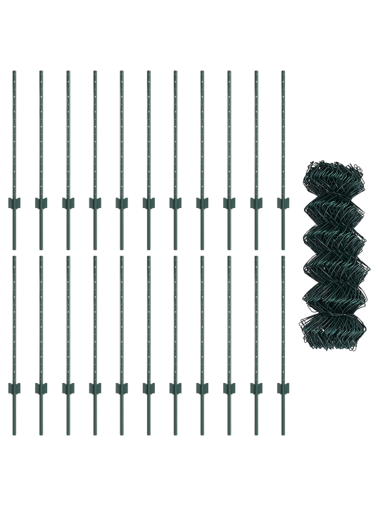 Řetězový plot s 22 u sloupky zelený 0.8x25 m ocelový