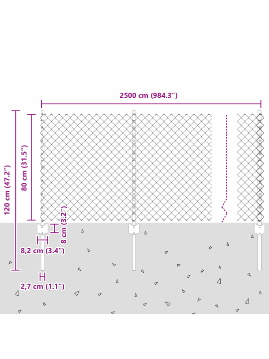 Řetězový plot s 22 u sloupky zelený 0.8x25 m ocelový