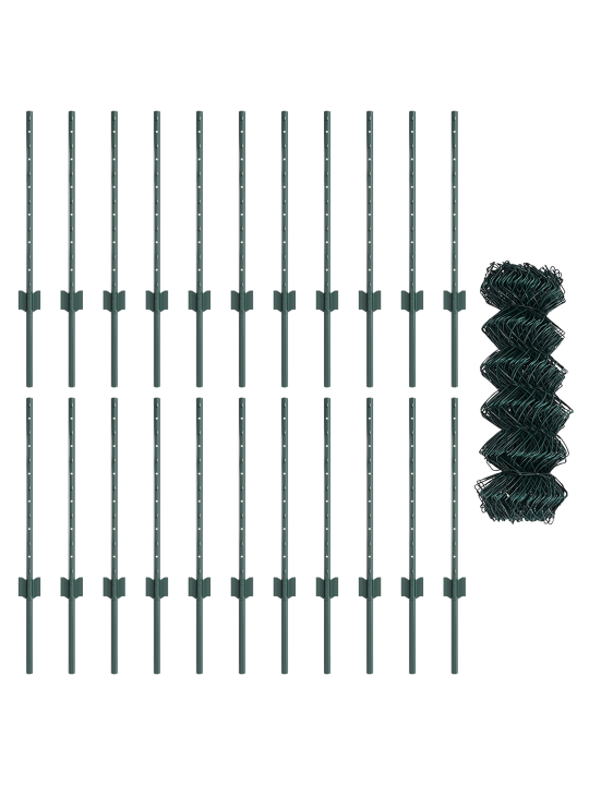 Řetězový plot s 22 u sloupky zelený 0,6x25 m ocel