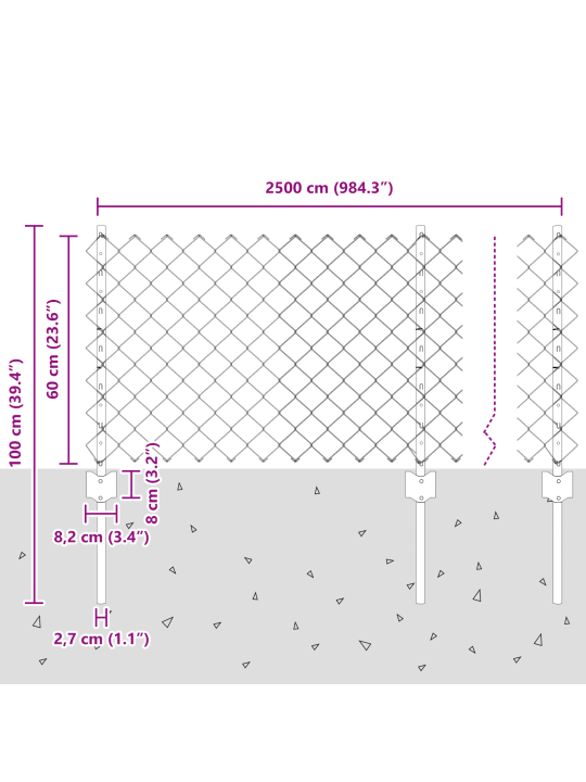 Řetězový plot s 22 u sloupky zelený 0,6x25 m ocel