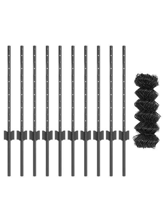 Řetězový plot s 10 sloupky u, šedý 0.6x10 m, ocel
