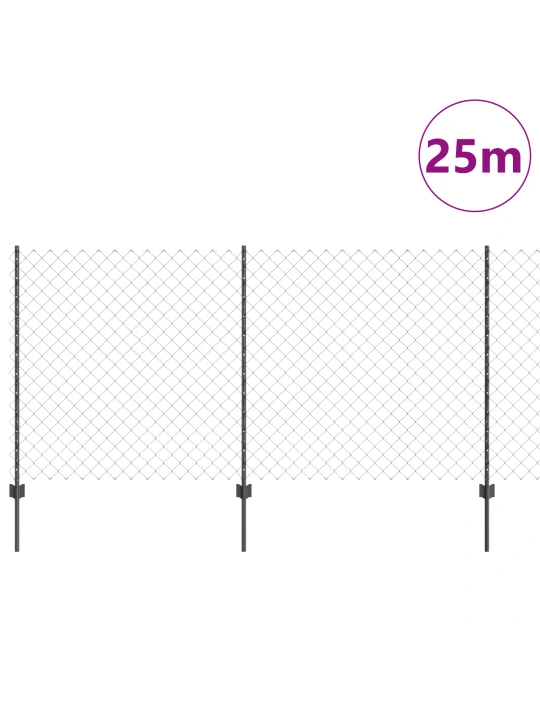 Řetězový plot s 44 u sloupky šedý 1,2x25 m ocel
