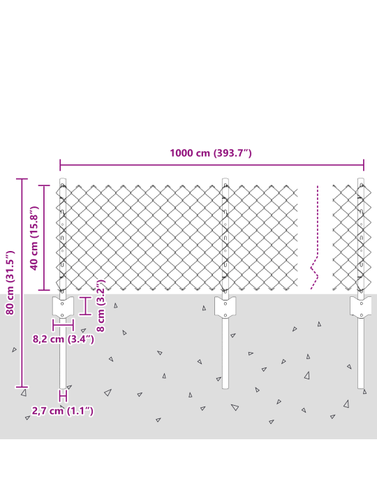 Plot s 10 u sloupky stříbrný 0.4x10 m ocel