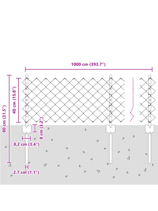 Pletivový plot s 10 u příspěvky stříbrný 0,4x10 m ocel