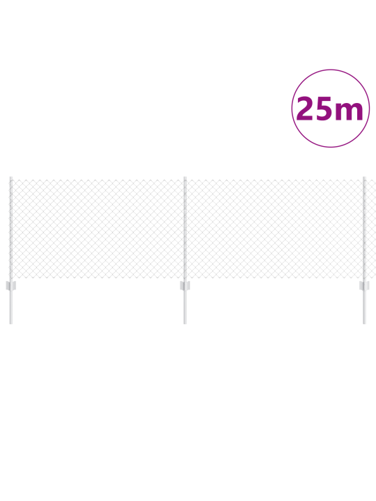 Plot z řetězového pletiva s 22 u sloupky stříbrný 0,8x25 m ocel