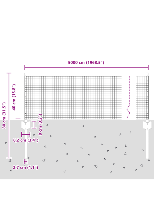 Zavařený drátěný plot s 22 u sloupky stříbrná 0.4x50 m ocel