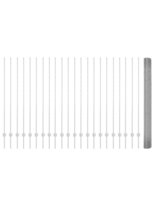 Svařovaný drátěný plot s 44 sloupky u stříbrný 1.6x50 m ocel