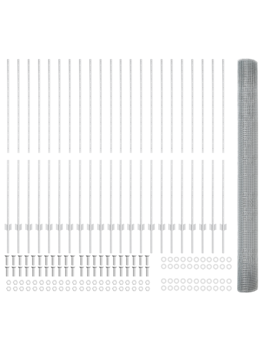 Svařovaný drátěný plot s 44 sloupky u stříbrný 1.6x50 m ocel