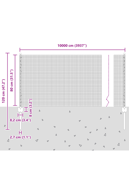 Pletivový plot s 44 u sloupky stříbrný 0.8x100 m ocel