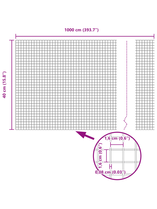 Svářený drátěný plot s 5 u sloupky šedý 0.4x10 m ocel