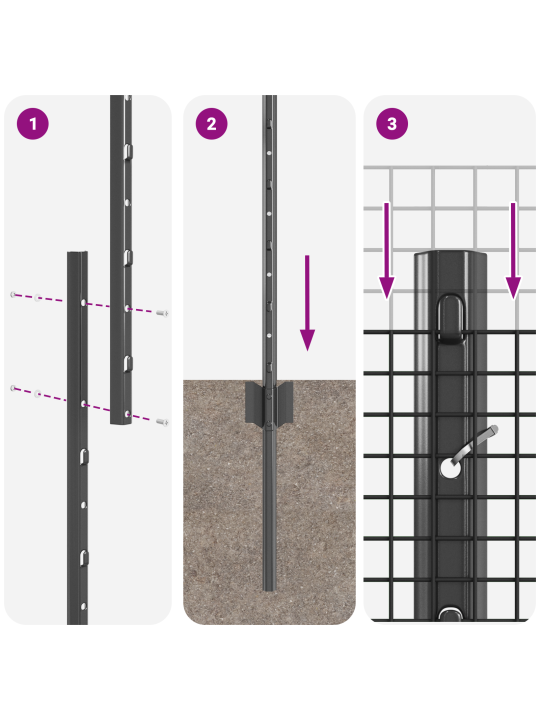 Šedý natahovaný drátěný plot s 10 u sloupky 1.2x10 m ocelový