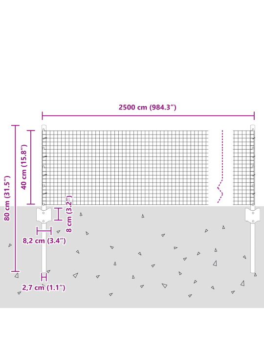 Svařovaný drátěný plot se 11 u sloupky šedý 0.4x25 m ocel