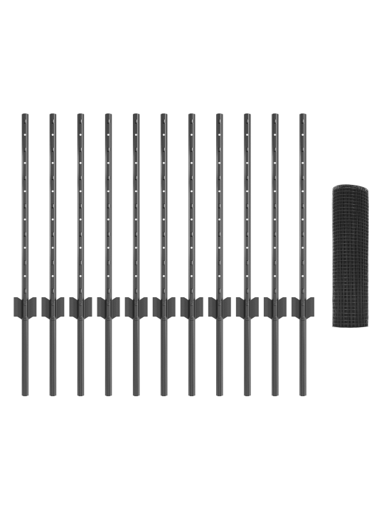 Set drátěného plotu na kuřata sada 2 šedá ocel, pvc 25 x 0.5 m
