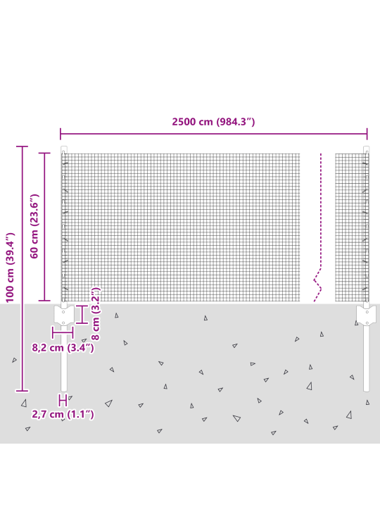Svářený drátěný plot s 11 u sloupky šedá 0.6x25 m ocel