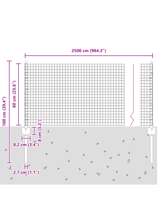 Svařovaný drátěný plot s 11 u sloupky šedý 0,6x25 m ocel