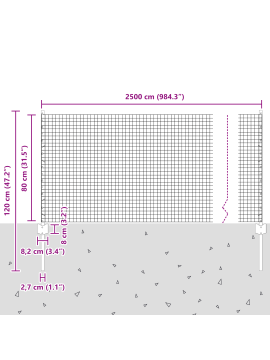 Svařovaný drátěný plot se 11 u sloupky šedý 0.8 x 25 m ocel