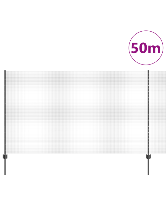 Svařovaný drátěný plot s 44 u sloupky, šedý, 1.4 x 50 m, ocel