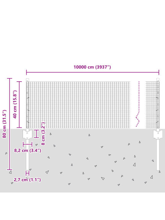 Svařovaný drátěný plot se 44 u sloupky šedý 0.4x100 m ocel