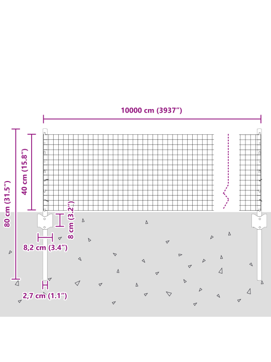 Šedý svařovaný drátěný plot s 44 u sloupky 0.4x100 m z oceli