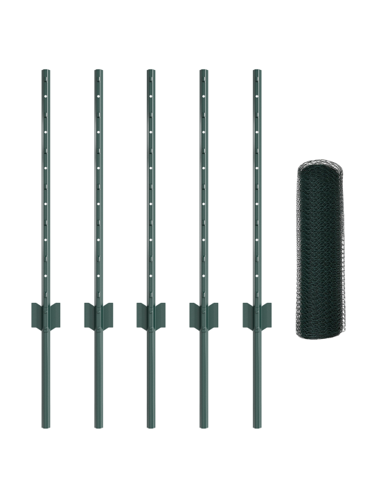 Sloupky plotu 5 ks u-kanál zelené 100 cm ocel
