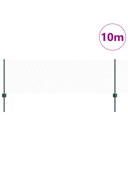 Zahradní sloupky 5 ks u-channel zelené 120 cm ocel, zelený šestiúhelníkový plot 0.6x10 m ocel