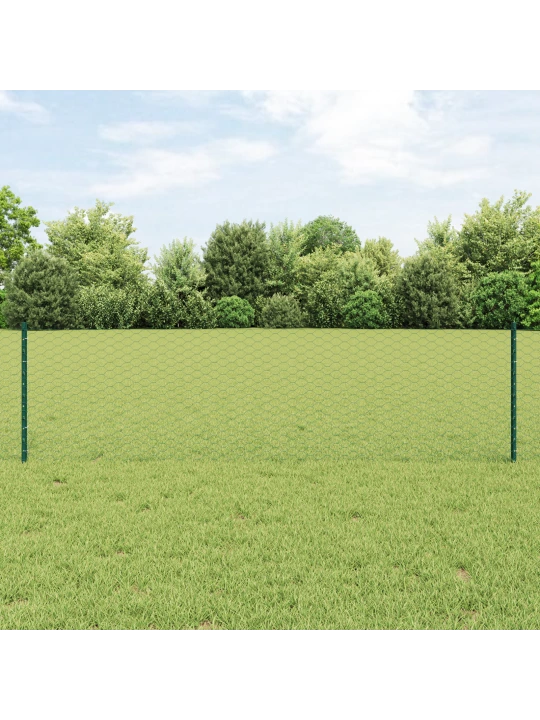 Zahradní sloupky 5 ks u-channel zelené 120 cm ocel, zelený šestiúhelníkový plot 0.6x10 m ocel