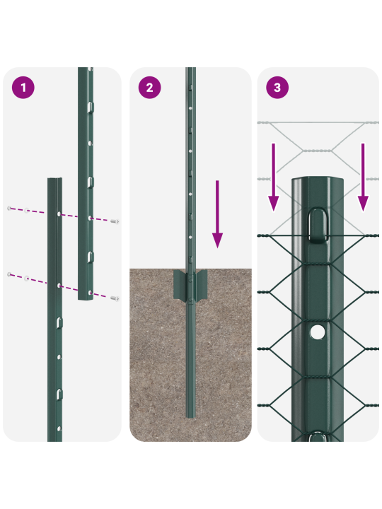 Plotové sloupky 5 ks u-kanál zelené 160 cm ocel