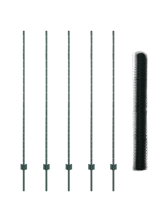 Plotové sloupky 5 ks u-kanál zelená 160 cm ocel, šestiúhelníkový plot zelený 1,6x10 m ocel