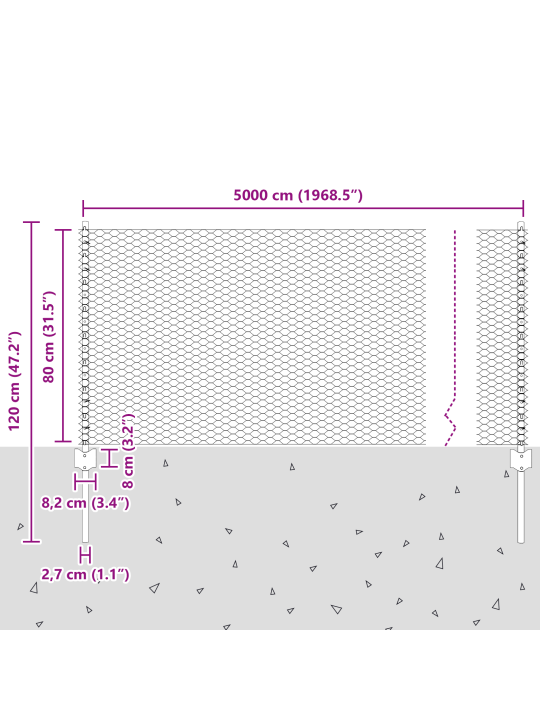 Plotové sloupky 11 ks u-channel zelené 80 cm ocel, hexagonální plot zelený 0.8x50 m ocel