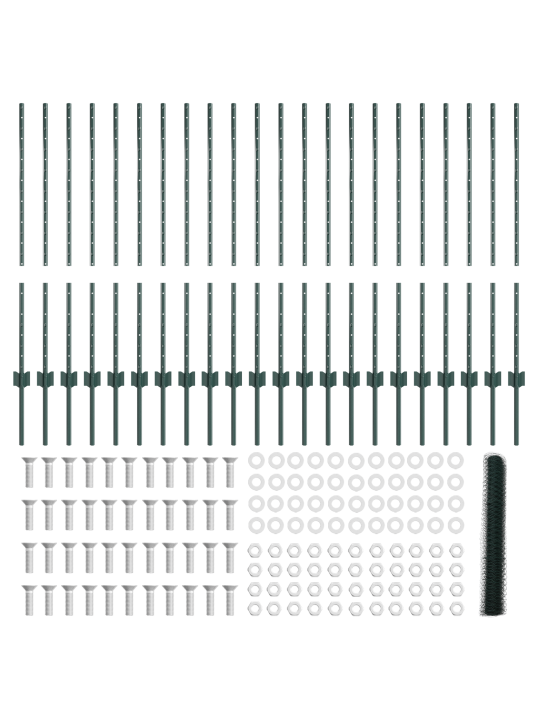 Slučovací sloupky 11 ks u-kanál zelené 100 cm ocel, zelený šestiúhelník plot 1x50 m ocel