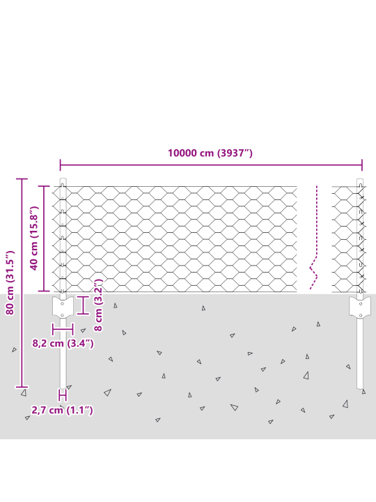 Plotové sloupky 11 ks u-channel zelené 40 cm ocel, zelený šestiúhelníkový plot 0.4x100 m ocel