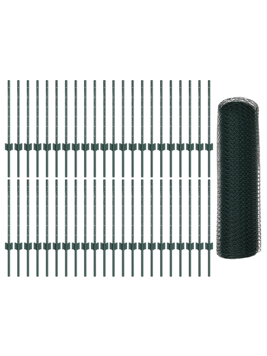 Plotové sloupky 11 ks u-cánek zelené 60 cm ocel