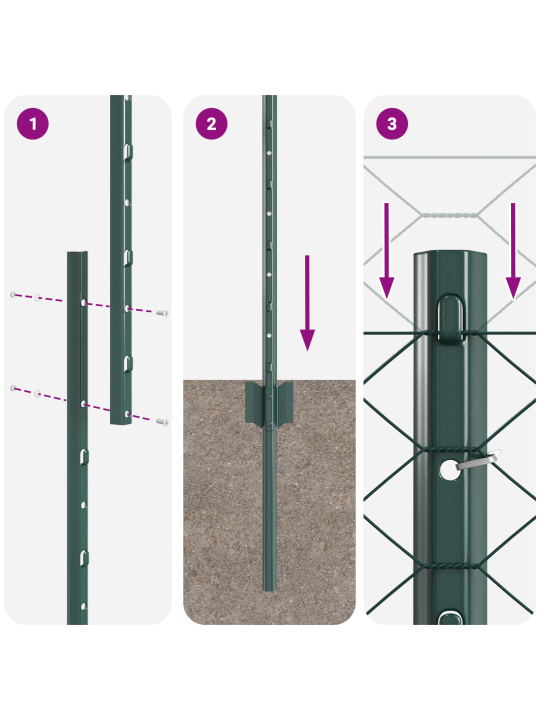 Plotové sloupky 11 ks u-kanál zelené 150 cm ocel