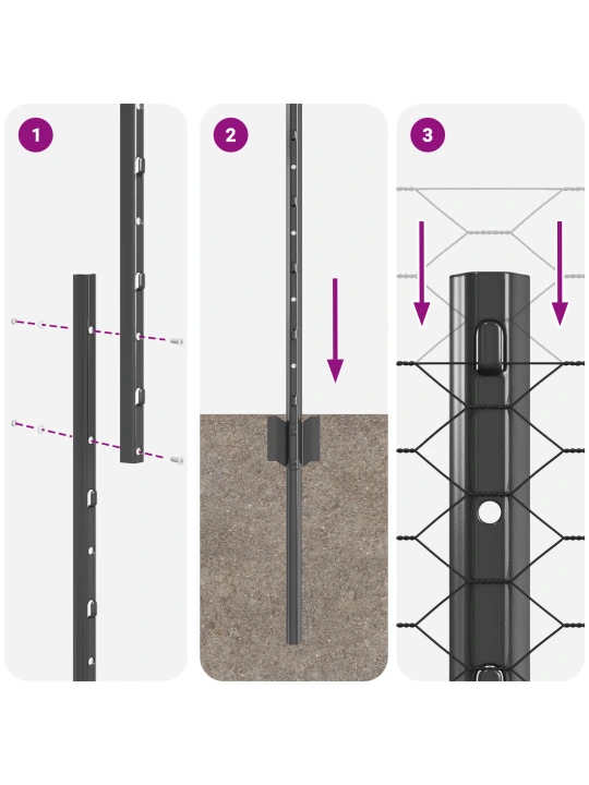 Plotové sloupky 10 ks u-channel šedé 140 cm ocel