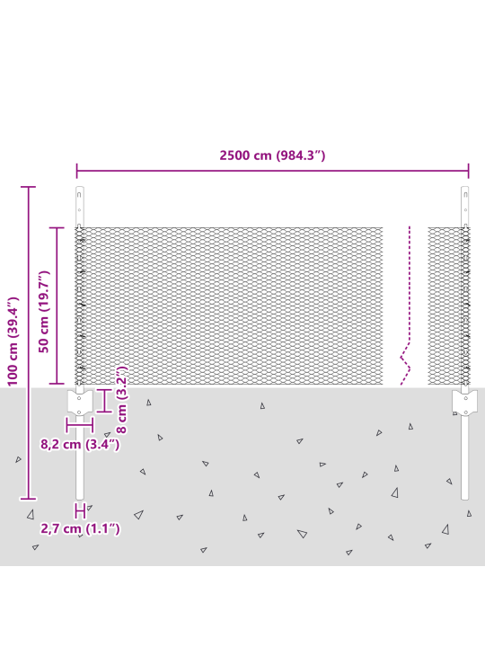 Sada zahradních plotů sada 2 šedá ocelová mřížka 25 x 0.5 m plot