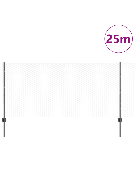Šestiúhelníkový plot s 22 u sloupky šedý 1x25 m ocel