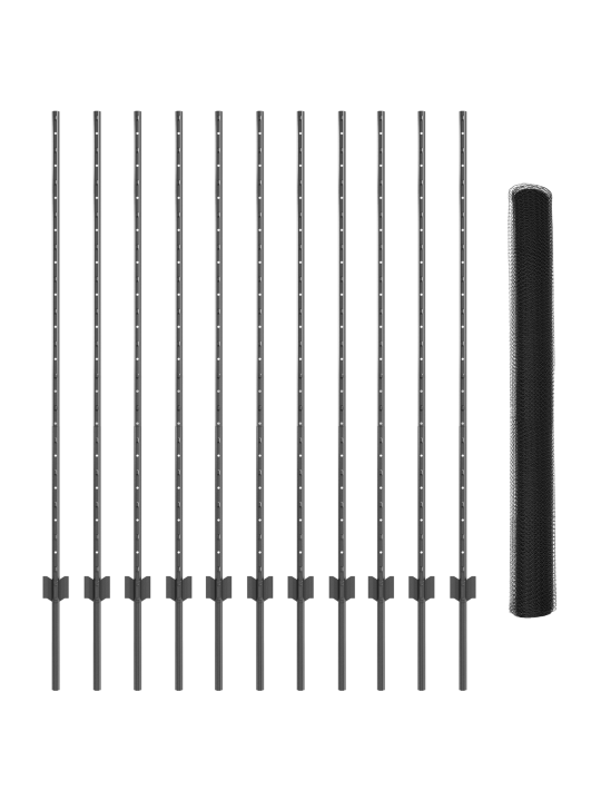 Zahradní sloupky 22 ks u-channel šedá 140 cm ocel, hexagonální plot šedý 1,4x25 m ocel