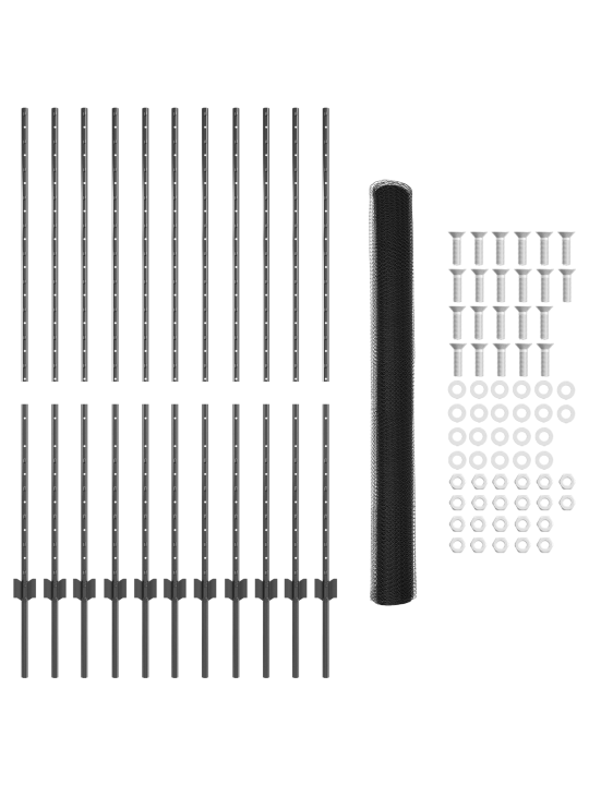 Zahradní sloupky 22 ks u-channel šedá 140 cm ocel, hexagonální plot šedý 1,4x25 m ocel