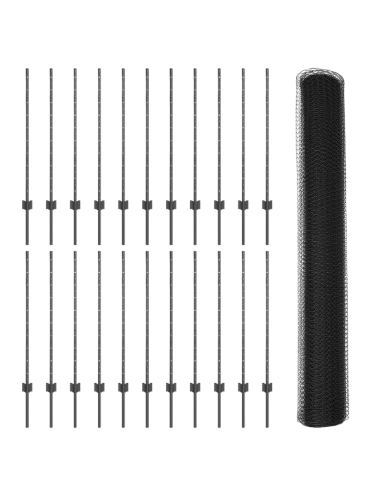 Sloupky plotu 22 ks u-channel šedé 100 cm ocel