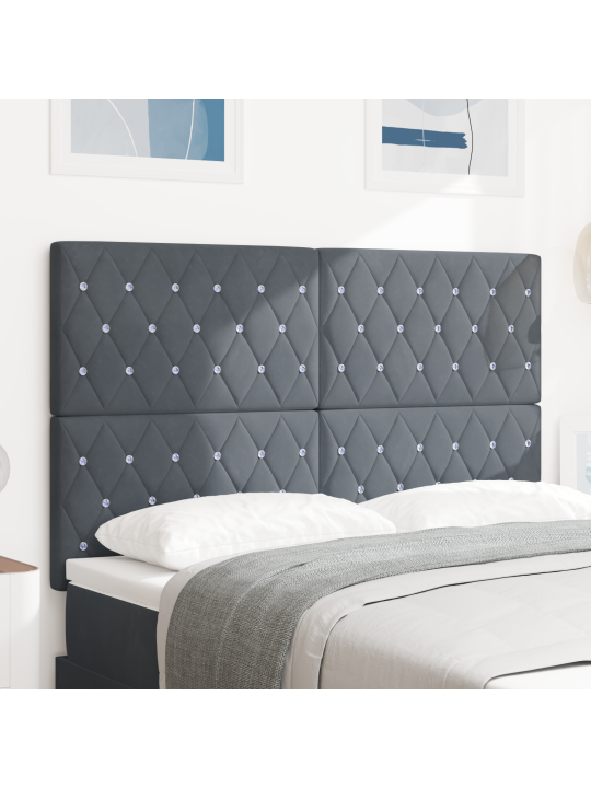 Čelo postele s krystalovými knoflíky tmavě šedé 140 cm samet